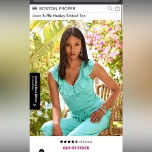 Boston Proper Turquoise Ruffled Button-Front Blouse XS